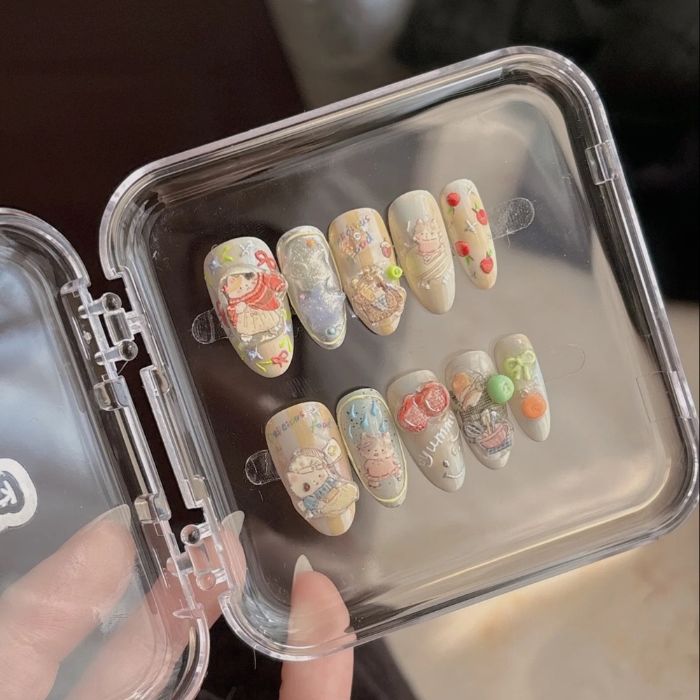 Hand Painted Charming Nail Art Set with Colorful Designs-Kitty Chef